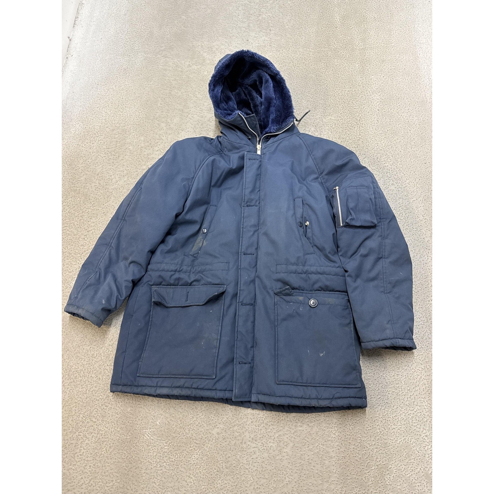 Vintage Sears Coat Mens Big 2x Blue Work Leisure Hooded Parka Insulated Winter